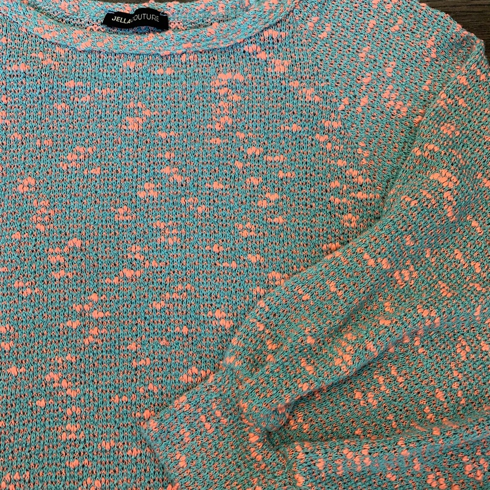 Jella Couture Long sleeve top,S, Coral + Turquoise